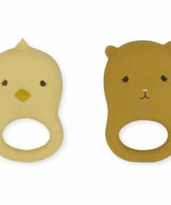 Konges Slojd 2 Pack Teethers - Chicken/Bear