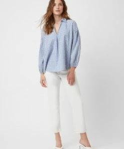 Great Plains Classic Gingham Popover Shirt - Organic Cotton Riviera Blue/Milk