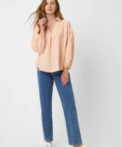 Great Plains Gingham Popover Shirt In Clay & Milk